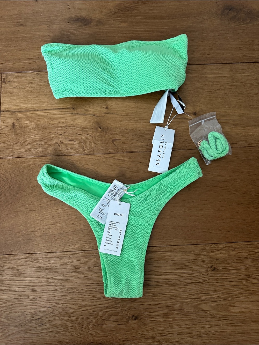 Seafolly Neon Mint Textured Bandeau Bikini